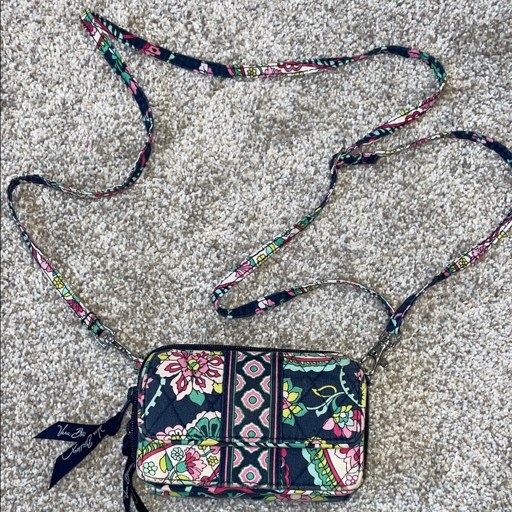 Vera Bradley Navy Floral Quilted Crossbody with Pink & Green Accents